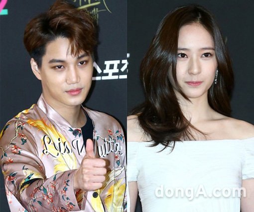 그룹 엑소 ‘카이’-걸그룹 에프엑스 ‘크리스탈’(오른쪽). 동아닷컴DB