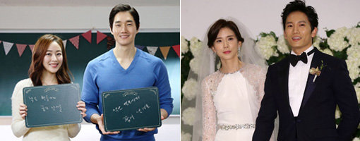 배우 유지태·김효진 부부-지성·이보영 부부(오른쪽). 사진제공|나무엑터스·동아닷컴DB