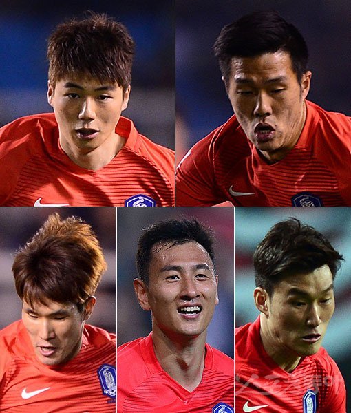 축구대표팀 기성용-석현준-장현수-지동원-한국영(왼쪽 상단부터 시계방향으로). 스포츠동아DB