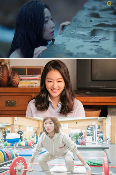 16일 나란히 방송을 시작하는 SBS ‘푸른 바다의 전설’ 전지현, KBS 2TV ‘오 마이 금비’ 박진희, MBC ‘역도요정 김복주’ 이성경(맨 위부터)이 전작과 다른 변신으로 시청률 잡기에 나선다. 사진｜로고스필름·초록뱀미디어·SBS 티저 영상 캡처