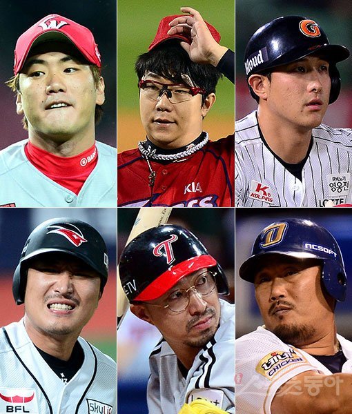 SK 김광현-KIA 양현종-롯데 황재균-NC 이호준-LG 정성훈-kt 이진영(왼쪽 상단부터 시계방향으로). 스포츠동아DB