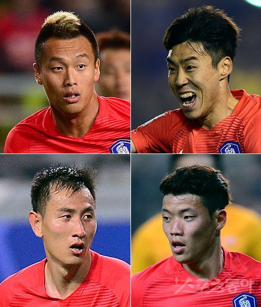 축구대표팀 김신욱-이정협-황희찬-지동원(왼쪽 상단부터 시계방향으로). 스포츠동아DB