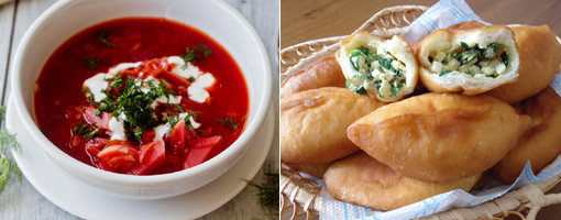 비트의 붉은색이 특징인 러시아 대표음식 보르시치와 우리네 군만두를 떠올리게 하는 피로시키. 사진제공|마중여행사