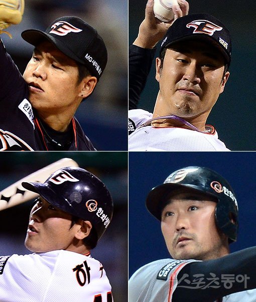 한화 박정진-장민재-송광민-하주석(왼쪽 상단부터 시계방향으로). 스포츠동아DB