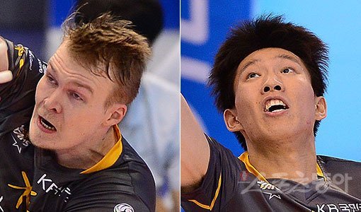 KB손해보험 우드리스-황택의(오른쪽). 대전｜김진환 기자 kwangshin00@donga.com