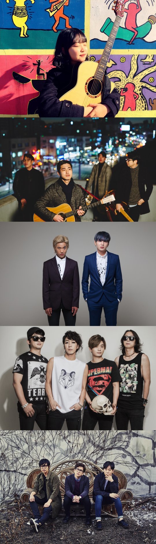 위에서부터 신새별·헤이문즈 밴드·노니파이·로맨틱펀치·안녕바다, 사진=MBC 문화콘서트 난장