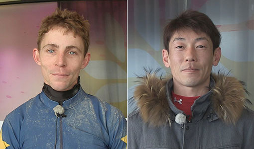 렛츠런파크 서울에 2월부터 새롭게 등장한 외국인 기수 칼슨(사진 왼쪽)과 신지. 스웨덴 출신의 젊은 피 칼슨은 기수생활 7년간 벌써 242승을 기록했다. 일본의 신지는 기수경력 17년째로 통산 849승을 따낸 베테랑이다. 사진제공 l 한국마사회