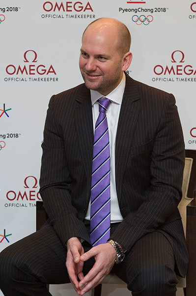 알랭 조브리스트 오메가타이밍 CEO는 “신기록 달성 선수가 포효하는 순간이 가장 짜릿하다”며 “세계 최고 기량의 선수들이 2018 평창동계올림픽에서 금메달을 두고 경쟁하는 순간, 오메가는 언제나 그랬듯이 정확한 기록 측정을 위해 노력할 것”이라고 했다. 사진제공 l 오메가