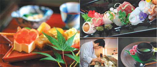 봄의 제철 재료를 활용해 눈과 입이 즐거워지는 일본 가이세키의 진수를 느낄 수 있는 ‘사쿠라에’의 요리들. 모듬회의 맛을 극대화하는 거품간장 같은 창의적인 아이디어와 섬세한 칼질, 정성들인 담음새까지 장인의 손맛을 느낄 수 있다. 사진제공|롯데호텔