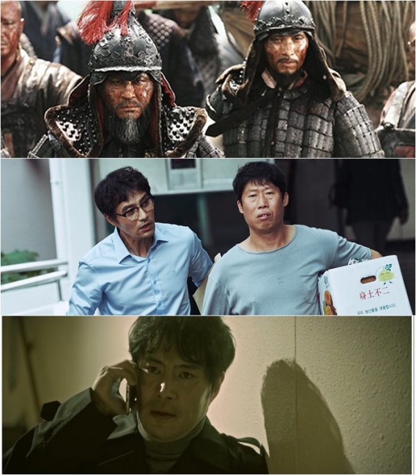 영화 ‘명량’과 ‘공조’ 그리고 드라마 ‘보이스’의 한 장면. 사진｜CJ엔터테인먼트-OCN 방송캡처