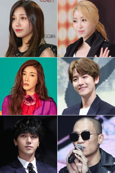가수 정은지-공민지-백현-이해리-예성-개코. 사진제공|동아닷컴DB·스타쉽엔터테인먼트
