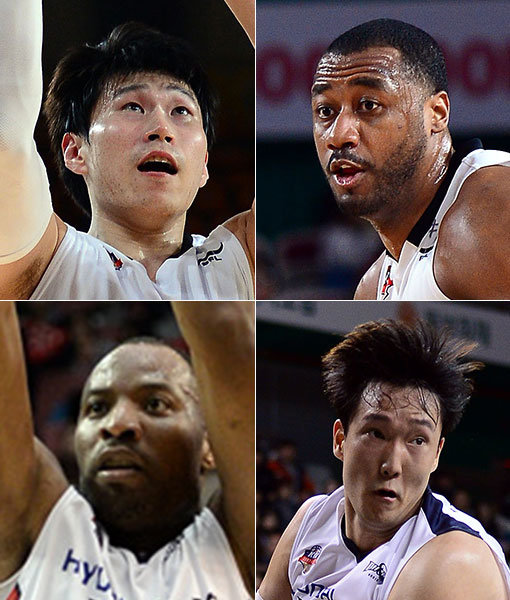 KGC 오세근-사이먼-모비스 이종현-힐(왼쪽 상단부터 시계방향으로). 사진|스포츠동아DB·KBL