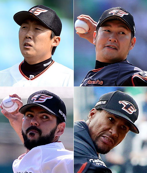 한화 배영수-송은범-오간도-비야누에바(왼쪽 상단부터 시계방향으로). 사진|스포츠동아DB·한화 이글스