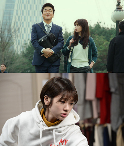 정소민(위사진 오른쪽) 주연의 영화 ‘아빠는 딸’의 한 장면. 아래 사진은 KBS 2TV 주말드라마 ‘아버지가 이상해’ 속 정소민. 사진제공|영화사 김치·KBS