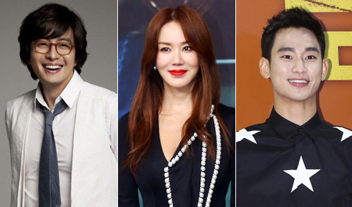 연기자 배용준-엄정화-김수현. 사진제공|키이스트·동아닷컴DB