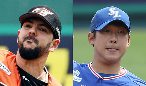 한화 비야누에바-삼성 윤성환(오른쪽). 사진제공｜스포츠코리아·한화 이글스