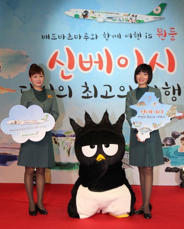 에바항공이 각종 캠페인과 항공기 래핑에 활용하고 있는 일본 산리오사의 캐릭터 배드바츠마루. 사진제공|에바항공