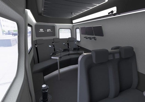 대형 밴 ‘쏠라티 무빙 스튜디오’ 내부. 사진제공｜현대차