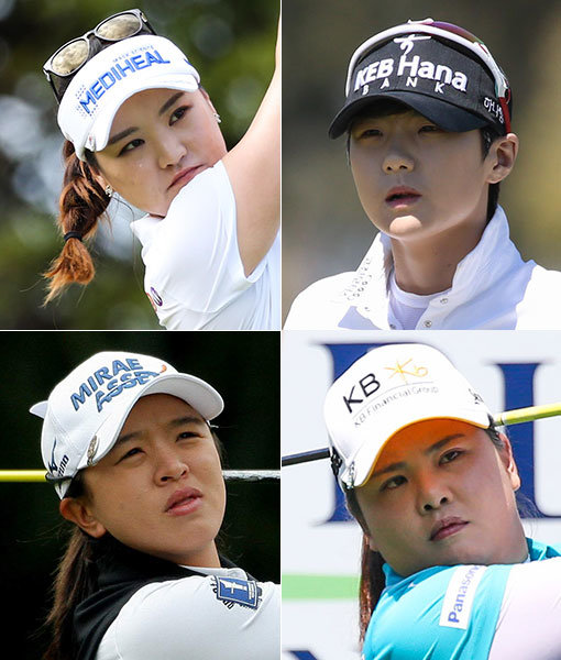 2017시즌 LPGA 투어에서 11승을 합작한 한국 여자 골퍼들의 기세가 대단하다. 유소연(왼쪽 상단부터 시계방향으로), 박성현, 박인비, 김세영 등은 8월 3일(한국시간) 영국 스코틀랜드 파이프 킹스반스 골프링크스에서 열리는 시즌 4번째 메이저대회 브리티시오픈에서 정상 등극을 노린다. 사진제공｜롯데·LG전자·KLPGA