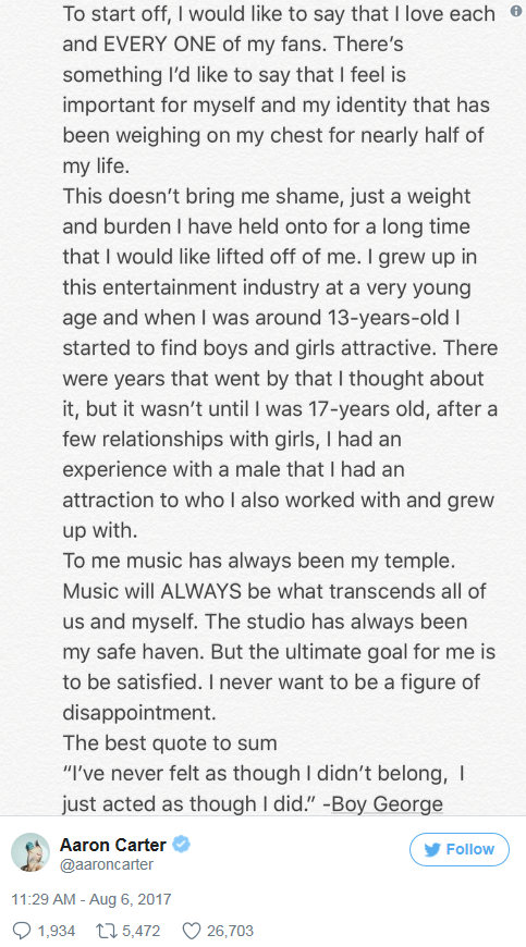 사진 | 아론 카터 트위터