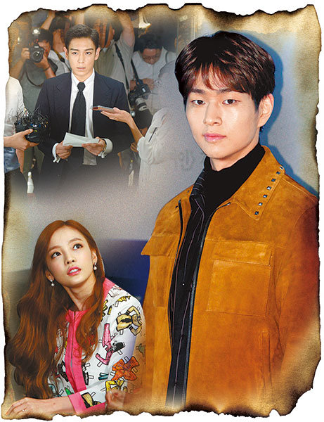 빅뱅 탑(왼쪽 위)의 대마초 사건에 이어 샤이니 온유(오른쪽)가 성추행 혐의로 입건됐다. 구하라(왼쪽 아래)는 SNS 사진으로 구설수에 오르는 등 끊임없는 일탈현상이 나타나고 있다. 스포츠동아DB