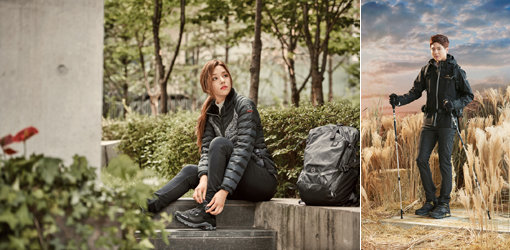 가을·겨울 시즌이 열리면서 아웃도어 업체들의 발길이 분주해졌다. 올해 하반기 아웃도어 시장은 심플하고 모던한 디자인과 기능성 강화라는 외유내강 트렌드가 이끌 것으로 예상되고 있다. 겨울 신제품을 선보이고 있는 블랙야크 모델 솔빈(왼쪽)과 아이더 모델 박보검. 사진제공|아이더·블랙야크