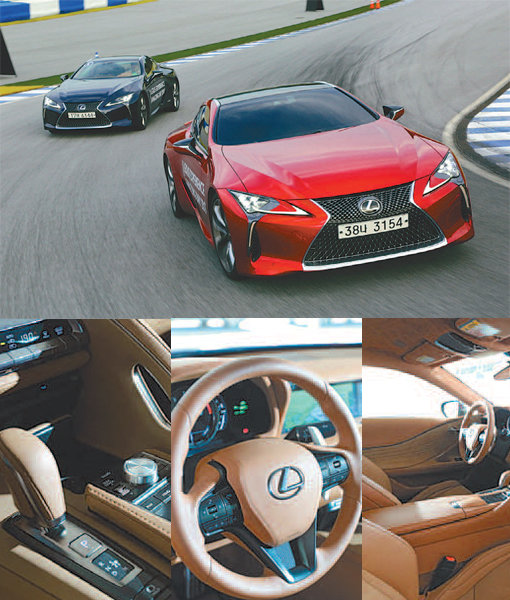 영혼을 사로잡는 압도적인 디자인을 지닌 렉서스 브랜드의 플래그쉽 고성능 쿠페인 LC500은 5.0L V8 자연흡기 엔진과 Direct Shift-10AT 변속기를 조합해 제로백 4.4초의 폭발적인 가속력을 발휘한다. LC500이 서킷을 역주하고 있다. 1. 렉서스 LC500 ‘시프트 레버’. 운전자의 시선과 자세 변화가 최소화되도록 조작감을 짧고 간결하게 개발한 시프트 레버.2. 렉서스 LC500 ‘스티어링휠’. 직경 365mm의 스티어링 휠, 감압 센서가 부착된 장갑을 끼고 스티어링 조타 시의 압력 분포를 해석해 최적의 그립감을 완성했다. 3. 렉서스 LC500 ‘스포츠 시트’. 쿠션의 홀딩력과 착좌 시 압력 분산을 강화한 알칸타라 소재의 스포츠 시트.사진제공|한국토요타