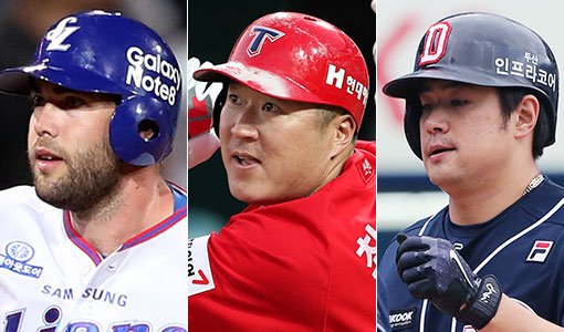 삼성 다린 러프(왼쪽), KIA 최형우(가운데), 두산 김재환(오른쪽)은 올 시즌 타점 상위 3총사다. 120타점 안팎을 기록하며 불방망이를 자랑했지만 지난 최근 2년간 타점 선두권 타자들과 비교하면 다소 저조한 수치다. 사진제공｜스포츠코리아