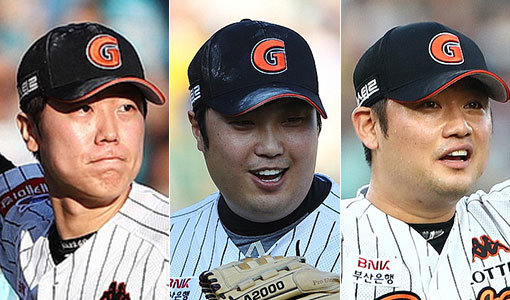 롯데 박진형-조정훈-손승락(왼쪽부터). 사진제공|롯데 자이언츠