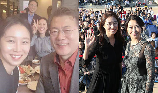 문재인 대통령(오른쪽)과 공효진. 사진제공｜공효진 인스타그램-문소리(왼쪽)과 나카야마 미호. 사진제공｜부산국제영화제