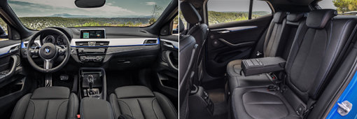 BMW 뉴 X2 실내 인테리어(왼쪽), BMW 뉴 X2 뒷좌석 인테리어. 사진제공|BMW코리아