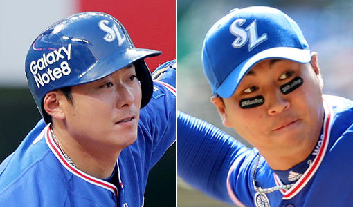 지난 시즌 종료 후 FA로 삼성에 입단한 이원석-우규민(오른쪽). 사진제공|스포츠코리아