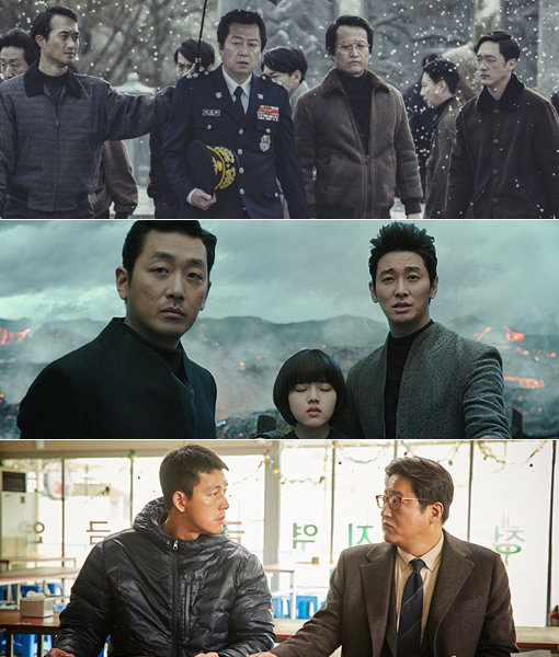12월 한국영화 ‘빅3’의 대결이 펼쳐졌다. ‘1987’ ‘신과함께’ ‘강철비’(위쪽부터)까지 투자배급사들의 피 말리는 대전이 시작된다. 사진제공|우정필름·리얼라이즈픽쳐스·와이웍스엔터테인먼트