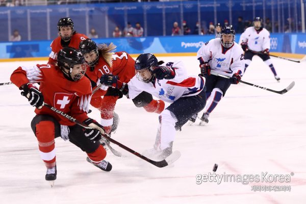 여자아이스하키 단일팀의 스위스전 경기 모습. 사진=게티이미지코리아