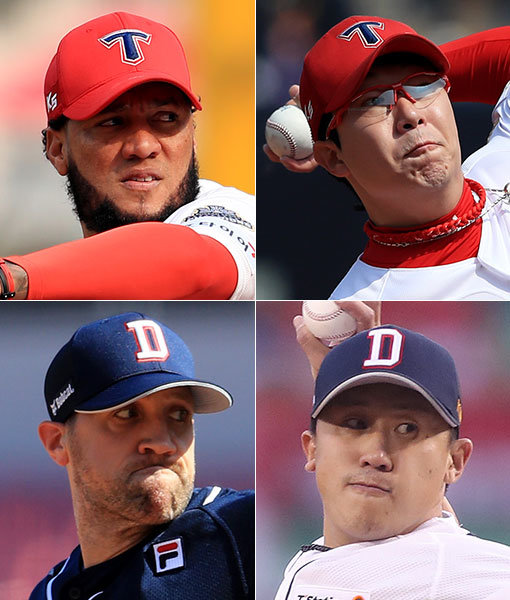 KIA 헥터-양현종-두산 이용찬-린드블럼(왼쪽 상단부터 시계방향으로). 사진제공｜스포츠코리아