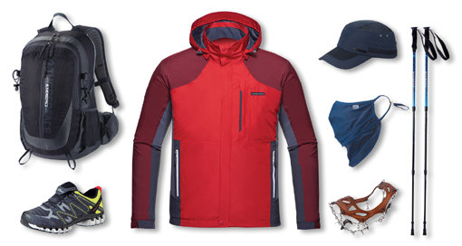 레드페이스의 봄 산행 등산 장비.