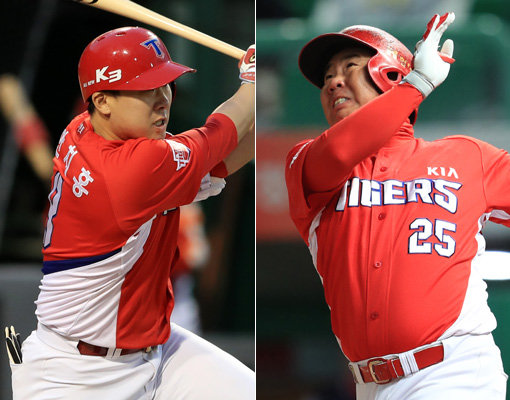 KIA 안치홍(왼쪽)-이범호. 사진제공｜스포츠코리아