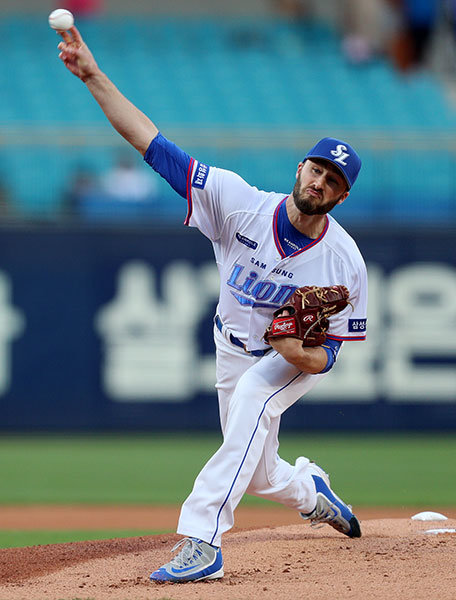 삼성 팀 아델만이 시즌 초반 부진에서 벗어날 기미를 보이고 있다. 리그 적응 문제로 고전했던 아델만은 타자들이 익숙해지면서 점차 제 모습을 찾아가고 있다. 사진제공|스포츠코리아