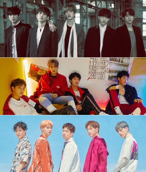 아이돌 밴드 데이식스-아이즈-엔플라잉(위쪽부터). 사진제공|JYP엔터테인먼트·뮤직K엔터테인먼트·FNC엔터테인먼트