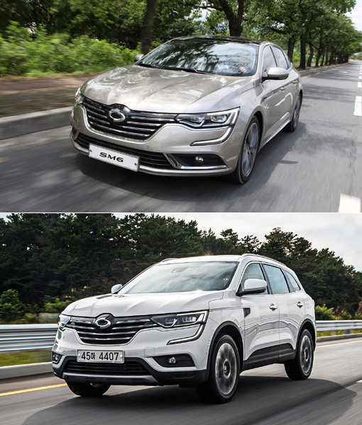 르노삼성의 중형 세단 SM6(위쪽)는 유럽 감성의 차별화된 디자인과 첨단 안전 사양으로, 중형 SUV QM6 가솔린 모델은 세단 수준의 정숙성과 2480만원부터 시작하는 합리적 가격으로 꾸준한 사랑을 받고 있다. 사진제공|르노삼성