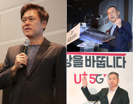 한국 이동통신 산업을 이끄는 통신3사의 수장인 박정호 SK텔레콤 사장, 황창규 KT그룹 회장, 하현회 LG유플러스 부회장(왼쪽부터 시계 방향으로) 등이 신년사를 통해 5G 혁신을 강조하고 있다. 사진제공｜SK텔레콤·KT·LG유플러스