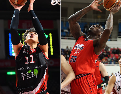 부산 KT 양홍석(왼쪽)-현대모비스 라건아. 사진제공|KBL