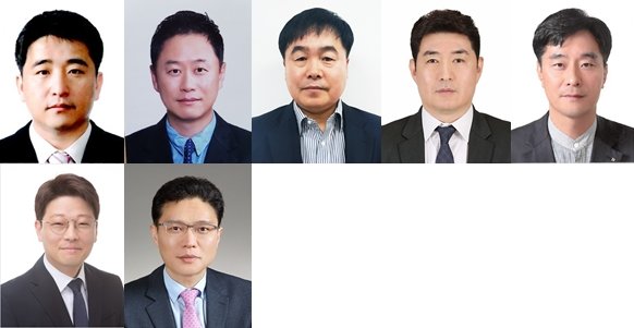 이동수 상무, 윤명진 상무, 강동철 이사, 민준홍 이사, 홍인표 이사, 김동현 이사보, 정선기 이사보(윗줄 왼쪽부터). 사진제공 l 휠라코리아