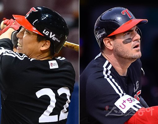 LG 김현수(왼쪽)-토미 조셉. 스포츠동아DB