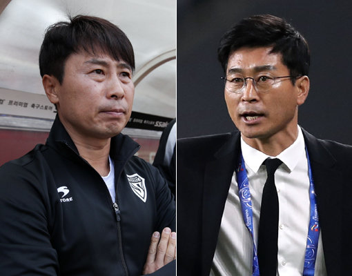 포항 김기동 감독(왼쪽)-울산 김도훈 감독. 사진제공｜한국프로축구연맹