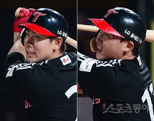LG 홍창기(왼쪽)-김재성. 수원|김진환 기자 kwangshin00@donga.com