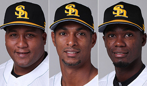 쿠바 야구대표팀 알프레도 데스파이네-유리스벨 그라시알-리반 모이넬로(왼쪽부터). 사진제공｜소프트뱅크 호크스 홈페이지