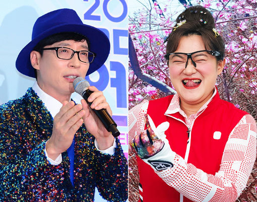 ‘유산슬’ 유재석(왼쪽)-‘둘째이모 김다비’ 김신영. 사진제공｜스포츠동아DB·미디어랩시소