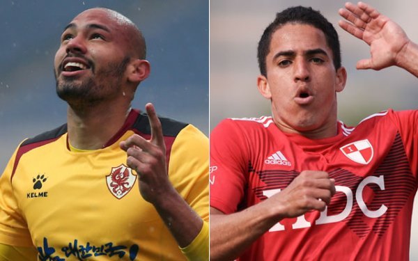 광주 펠리페(왼쪽), 부산 호물로. 사진제공 | 한국프로축구연맹