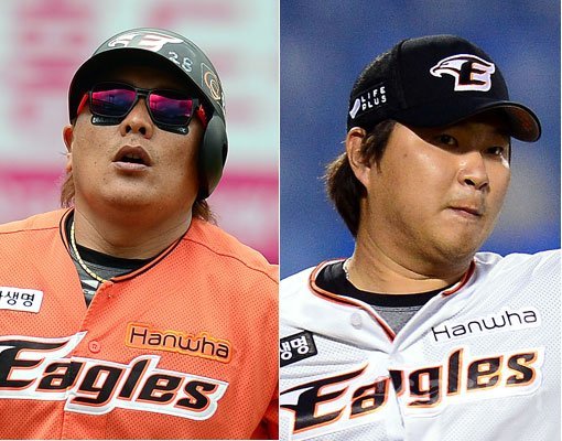 한화 김태균(왼쪽)-이현호. 스포츠동아DB